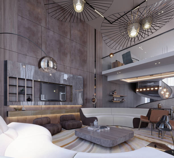 istock 3d rendering,3d illustration, Interior Scene and  Mockup,living room interior modern,concrete fireplace. 1452684796