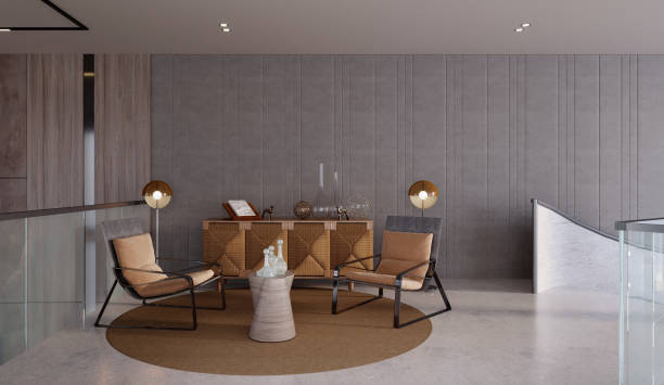 istock 3d rendering,3d illustration, Interior Scene and  Mockup,sideboard and armchair,the sitting area. 1452684828