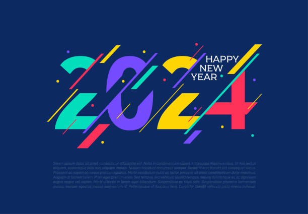 2024 Happy New Year logo trend design. 2024 colored number design template. 2024 typography symbol Happy New Year. Vector illustration with labels trendy and fashionable colors. vector art illustration