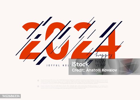 istock 2024 Happy New Year banner, greeting card, poster, holiday cover. Modern Xmas design in geometric style with stripes pattern. Template 2024. Creative vector Christmas xmas decoration. 1452686334