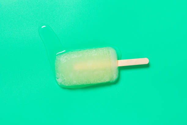 top view phyllanthus emblica flavor popsicle starts melting on green backgorund