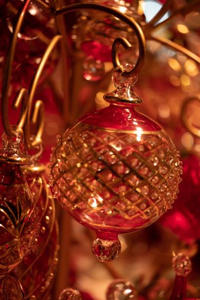 istock Vertical close-up view of a red handmade Christmas tree ornament 1452691780
