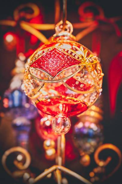 istock Vertical close-up view of a red handmade Christmas tree ornament 1452691964