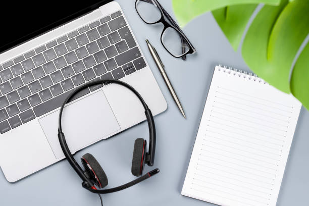 istock Top view business office desk 1452695371