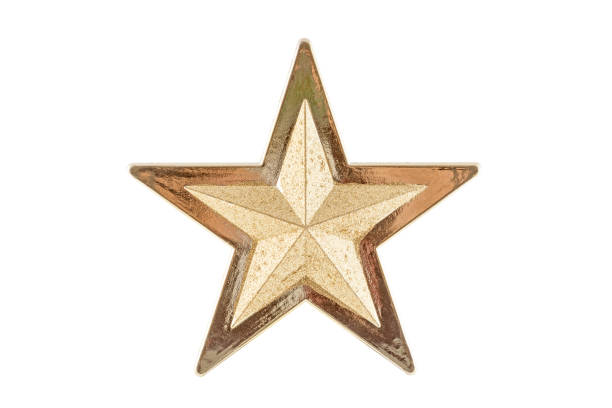 istock Golden Christmas tree topper star isolated on white background with clipping path 1452696443