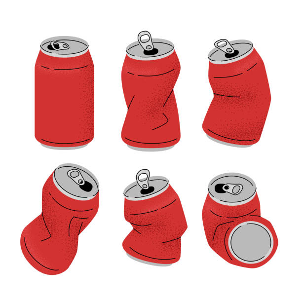 ilustrações, clipart, desenhos animados e ícones de lata de alumínio amassada - crushed can soda drink can