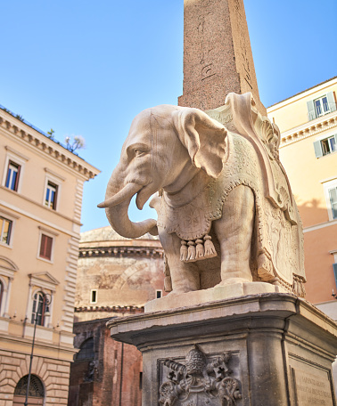 Rome, Italy - November 23, 2022 Elephant and Obelisk marble sculpture from 1667 in Piazza della Minerva.