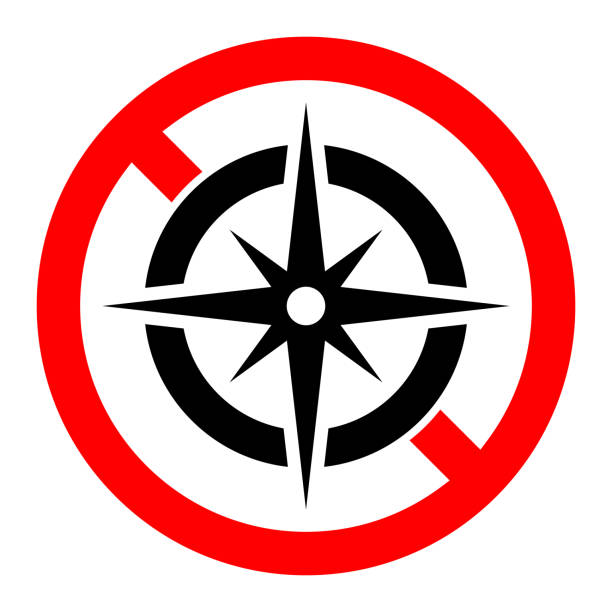 ilustrações de stock, clip art, desenhos animados e ícones de compass ban icon. compass is prohibited. no compass icon. - discovery arrow sign circle pattern