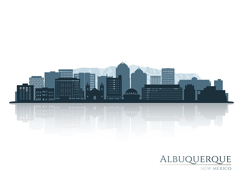 Albuquerque skyline silhouette with reflection. Landscape Albuquerque, New Mexico. Vector illustration.