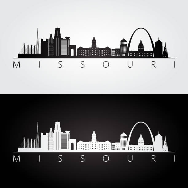 Missouri state skyline and landmarks silhouette, black and white design. Vector illustration. Missouri state skyline and landmarks silhouette, black and white design. Vector illustration. st louis skyline stock illustrations