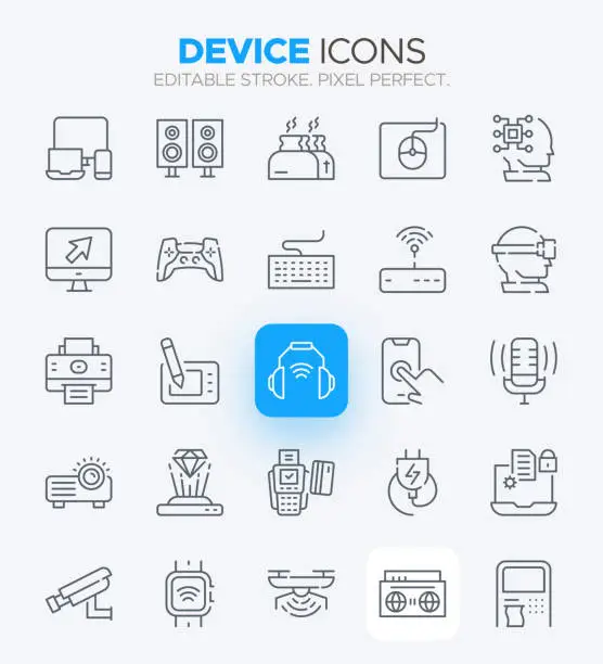 Vector illustration of Device Icons - Tech, Electronic and Computing Symbols