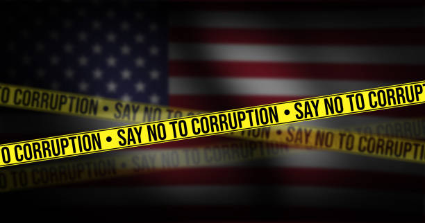 istock Say no to corruption background with Blur American flag waving in the backdrop 1452718174