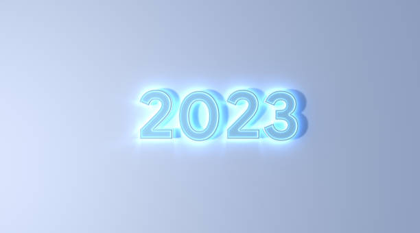 istock 2023 new year blue color neon effect on white background 3d illustration rendering . happy new year concept 1452718211