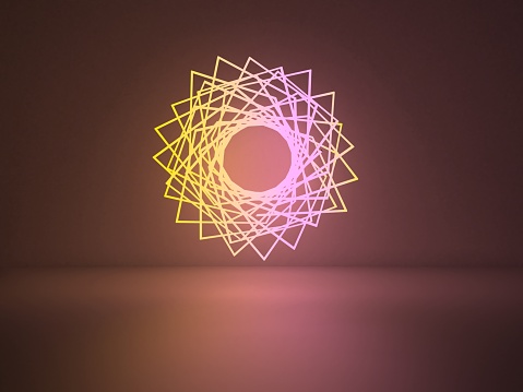stand with neon light 3d rendering