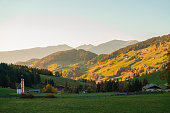 Val di Funes church in Dolomites in autumn