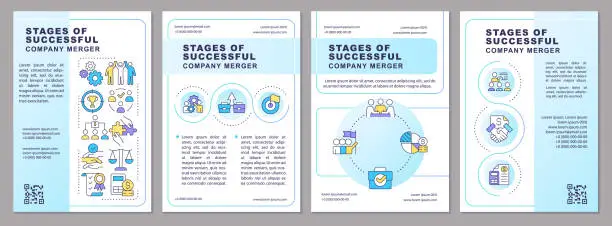 Vector illustration of Stages of effective business merger blue gradient brochure template