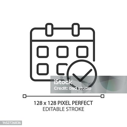istock Calendar with check mark pixel perfect linear icon 1452726836