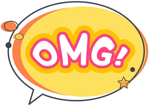 Vector illustration of Wondering lettering, oh my god sticker icon. Comic speech bubble with expression text OMG