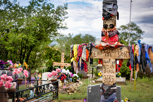 Taos, New Mexico, USA - July 29, 2022: The grave of famed actor, director, and photographer Dennis Hopper.