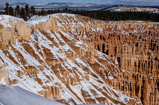 Gorgeous landscape from Bryce canyon national park with snow covered in the Winter, Utah USA