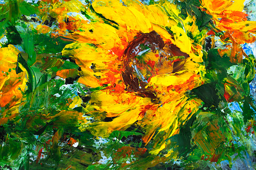 Oil painting, Sunflower flowers. impressionism style, flower painting, still painting canvas, artist painting