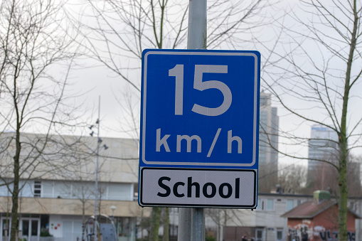 Close Up Limit 15 KM Sign At A School At Amsterdam The Netherlands 24-12-2022