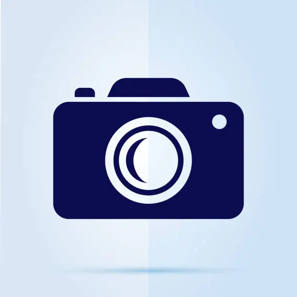Vector illustration of Camera icon on bleu background.
