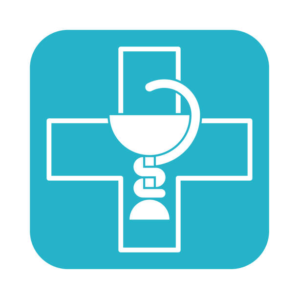 istock Pharmacy sign with Bowl of Hygieia and cross. 1452739001