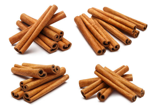 Collection of cinnamon sticks, isolated on white background