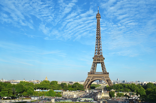 Eiffel Tower in a beautiful sunny afternoon in Paris, France.
