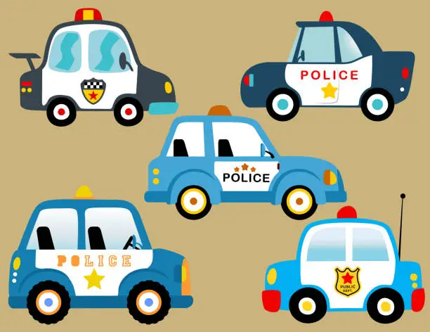 Vector illustration of Vector set of police cars cartoon