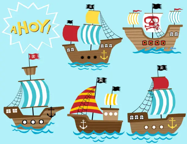 Vector illustration of vector set of sailboat cartoon