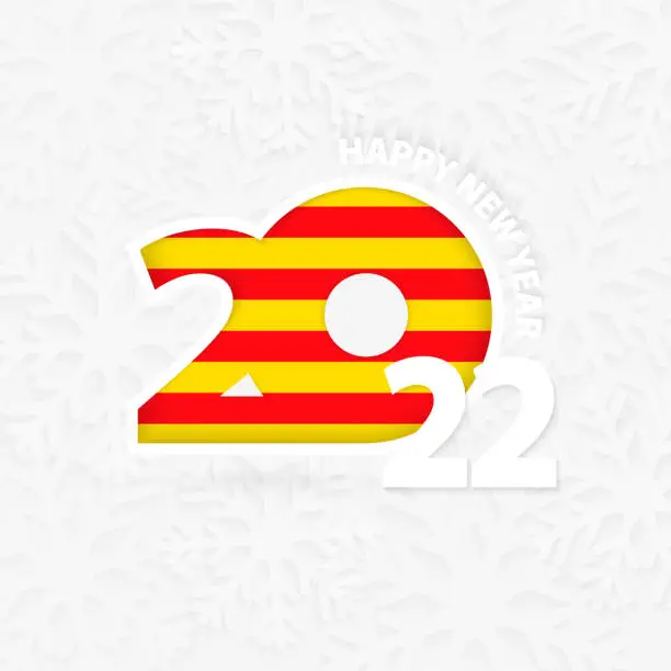 Vector illustration of New Year 2023 for Catalonia on snowflake background.