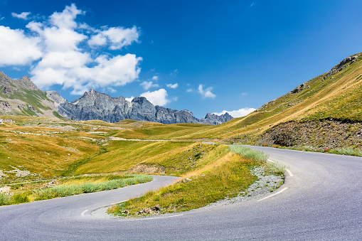 Scenic view of alpine road in the french Alps in Mercantour National Park in south of France