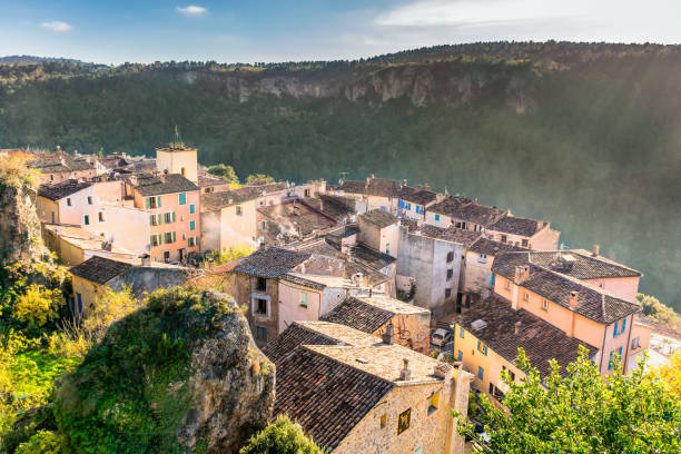 Aerial view of the village of Chateaudouble in Provence south of France in autumn colors Aerial view of the village of Chateaudouble in Provence south of France in autumn colors provence alpes cote dazur stock pictures, royalty-free photos & images