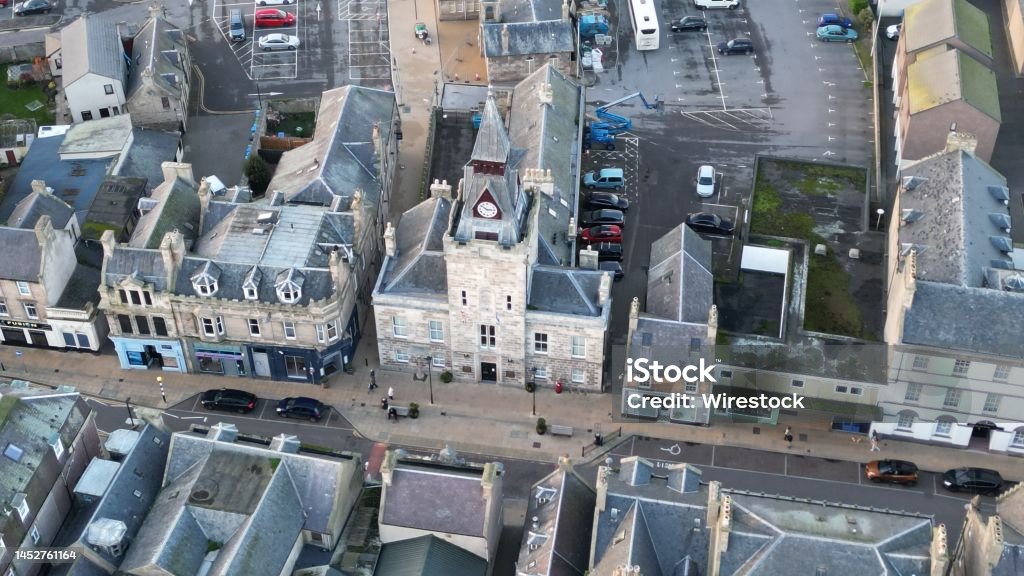 Aerial shot of Nairn town in Scotland. An aerial shot of Nairn town in Scotland. Scotland Stock Photo