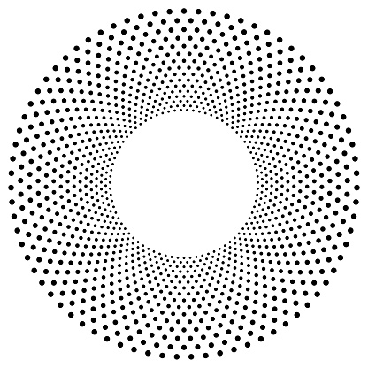 Radial symmetrical dot pattern. Radial size gradient.