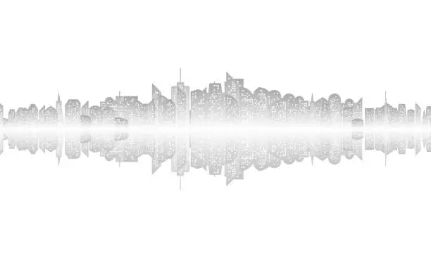 Vector illustration of Skyscrapers with reflection in sea