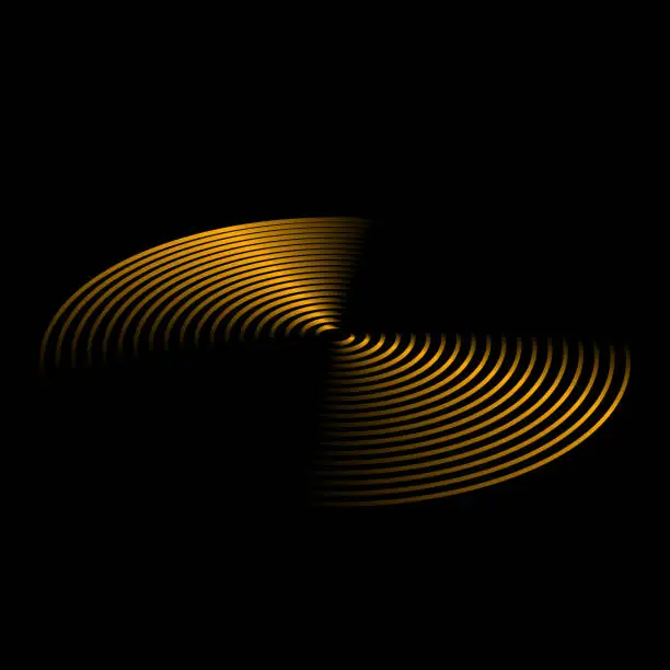 Vector illustration of In perspective, metal golden disk, thin tracks, reflecting light