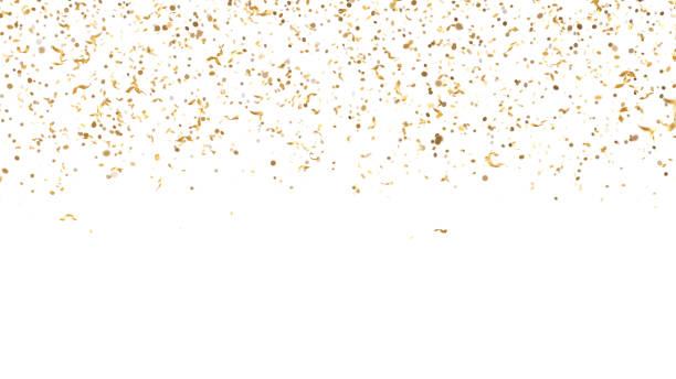 istock Falling golden glitter confetti isolated on white background. Shiny particles. Party, Merry Christmas, Happy New year, Birthday decoration. Upper border. 3D rendering. 1452765322