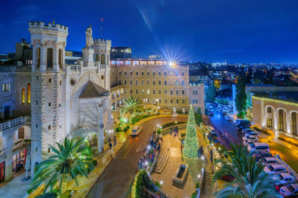 heiligabendansicht der historischen notre dame von jerusalem - jerusalem old city middle east religion travel locations stock-fotos und bilder