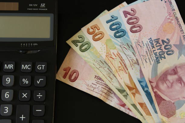 istock Man counting Turkish money with his hand. Turkish lira banknotes. 1452767698