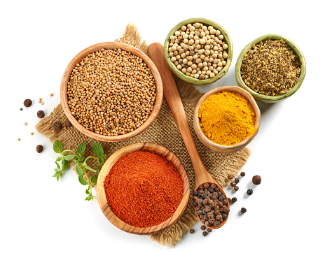 various spices on white background