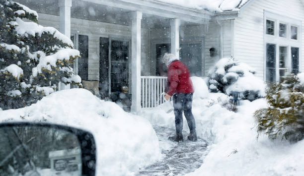 istock Woman Sprinkling De-Icing Crystals on Walkway 1452768653