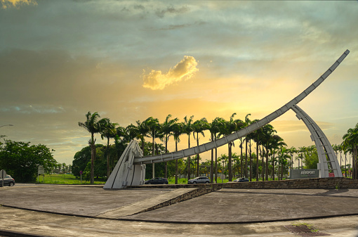 Guadeloupe, Pointe a Pitre - November 10 2022: Built structure of airport symbol in Guadeloupe