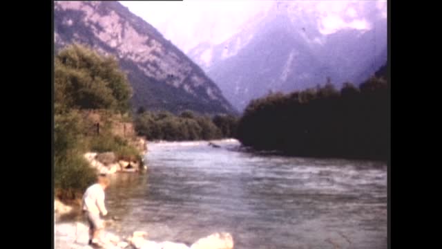 70's 8mm Footage - Little Boy in 1970s Enjoy near the River Soča in Summer, Slovenia