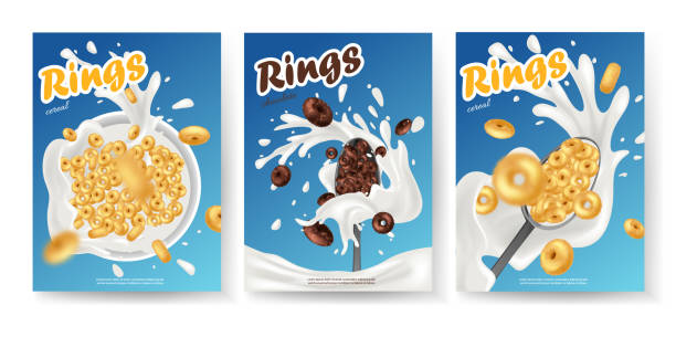 ilustrações, clipart, desenhos animados e ícones de breakfast_cereal_poster_1 - oat packaging oatmeal box