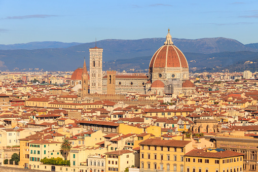 Florence Cathedral, formally the Cathedral of Saint Mary of the Flower as seen from Michelangelo Hill in Florence, Italy