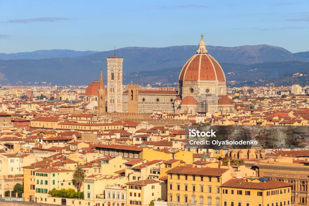 Florence Cathedral, formally the Cathedral of Saint Mary of the Flower as seen from Michelangelo Hill in Florence, Italy Michelangelo - Artist Stock Photo