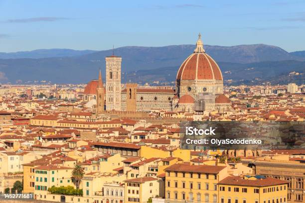 Florence Cathedral Formally The Cathedral Of Saint Mary Of The Flower As Seen From Michelangelo Hill In Florence Italy Stock Photo - Download Image Now
